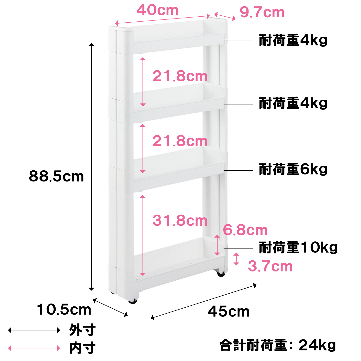 不動技研 スマートワゴンFit 45-3段 サイズ:幅12.5×奥行45×高さ76.2cm Ng91uGBoAB, 家具、インテリア 
