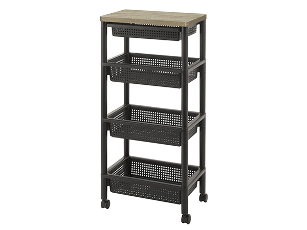 ウッドスタイルワゴン引き出し付き４段　ＢＫ